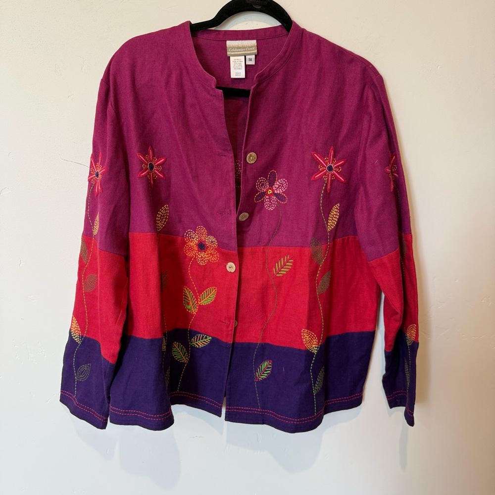 Coldwater Creek Linen Cotton Blend Top Women’s Plus Size 1X Embroidered  Floral
